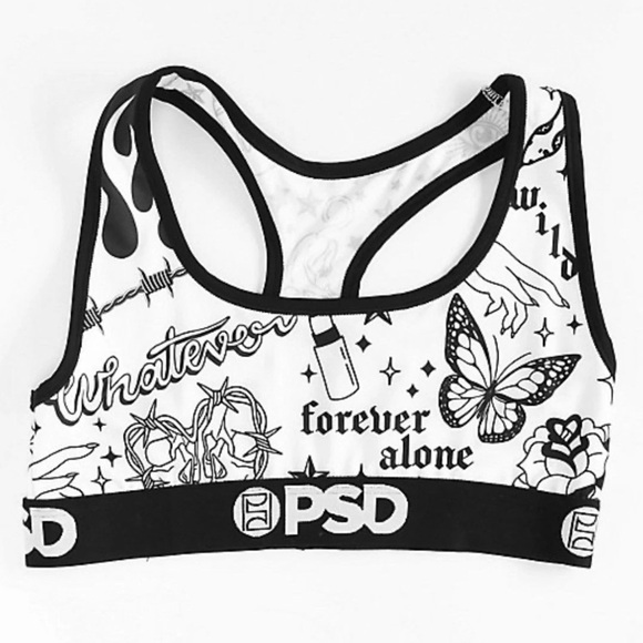 PSD Rushin Tattoo Sports Bra Size M Black And White Bra Bless The Hustle Women’s - Picture 1 of 2